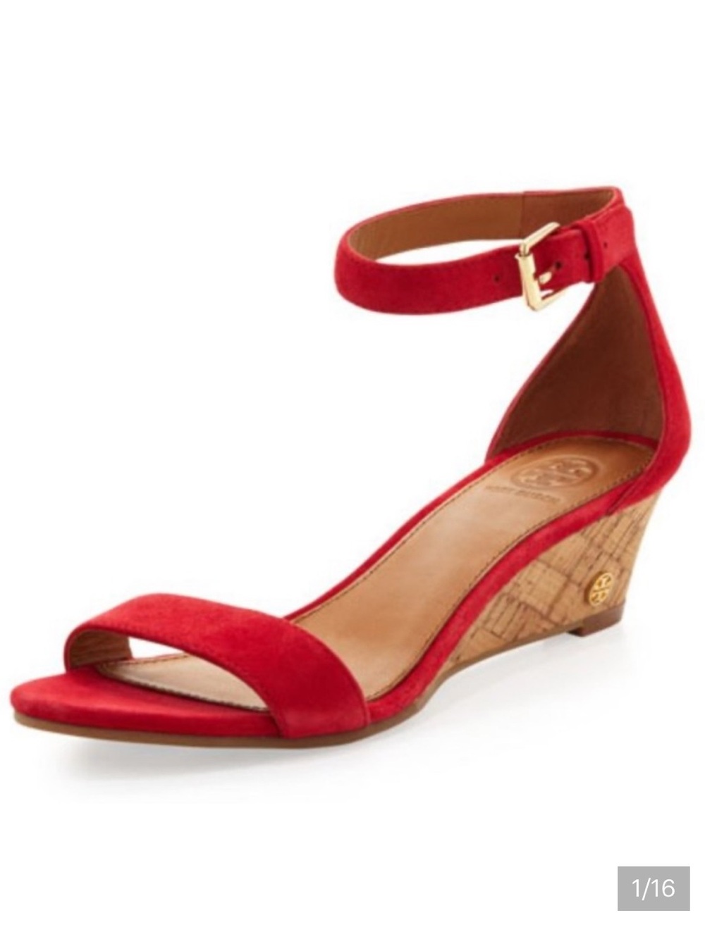 Tory Burch “Savannah” Red Suede Low Cork Wedge Sandals US 7.5 - like new